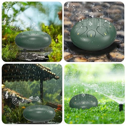 Rain Drum for Outside Garden, 6 Inches 8 Notes Steel Tongue Chakra Drums, Waterproof Meditation Rain Chime, Musical Instruments for Adult Gift with Bag, Music Book, Drum Mallets (Green)