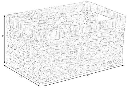 Natural Woven Water Hyacinth Rectangular Wicker Basket with Handles, Small Storage Bin Organizer, 12 Inch Shallow Basket Tray - size: Small