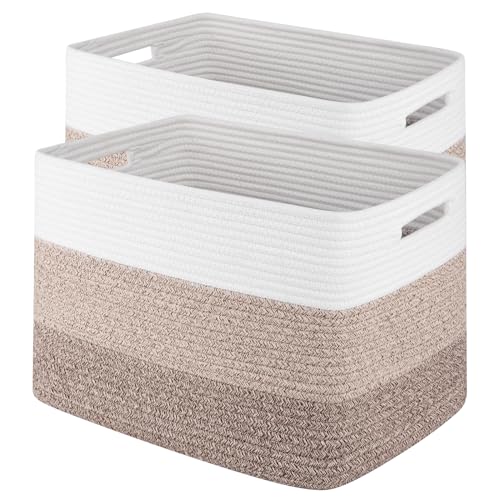 Storage Baskets for Organizing, 2 Pack Woven Basket for Storage, Rectangle Baskets for Shelves Closet Organizers, Toy Basket for Nursery Storage Living Room, Laundry Room, Bedroom (Gradient Brown) - color: Gradient Brown