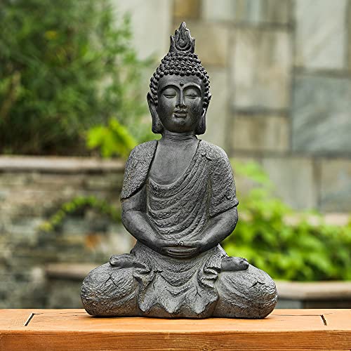 LuxenHome Large Buddha Statue Outdoor and Indoor, 22" Fiber Stone Meditating Buddhas Garden Statues Outdoor, Zen Buddha Garden Sculptures & Statues, Outdoor Statues for Patio, Backyard Deck