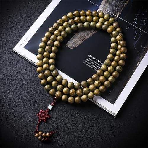 Natural Green Sandalwood 108 Mala Bead Necklace Buddhist Prayer Beads for Meditation or Yoga - style: 10mm Beads