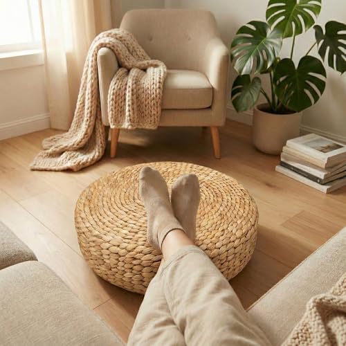 Water Hyacinth Cushion | Non-Slip Exercise & Fitness Mat for Meditation | Natural Rug, Straw Floor Mat for Meditation, Mat for Living Room, Bedroom and More