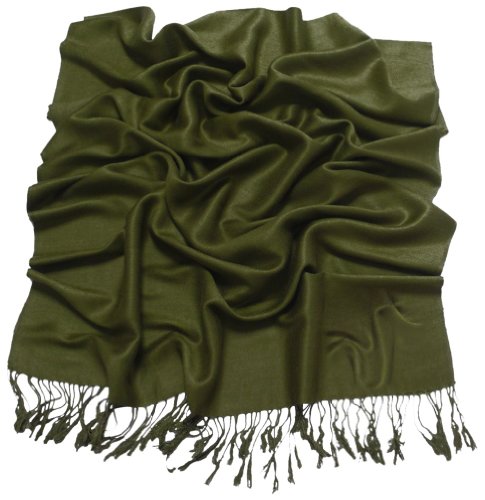 CJ Apparel Solid Color Tassels Design Nepalese Shawl Scarf Wrap Stole Throw Head Wrap Pashmina Gift Hand Made in Nepal New - color: Avocado Green