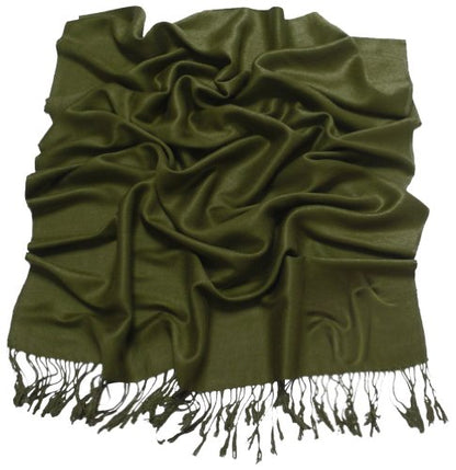 CJ Apparel Solid Color Tassels Design Nepalese Shawl Scarf Wrap Stole Throw Head Wrap Pashmina Gift Hand Made in Nepal New - color: Avocado Green