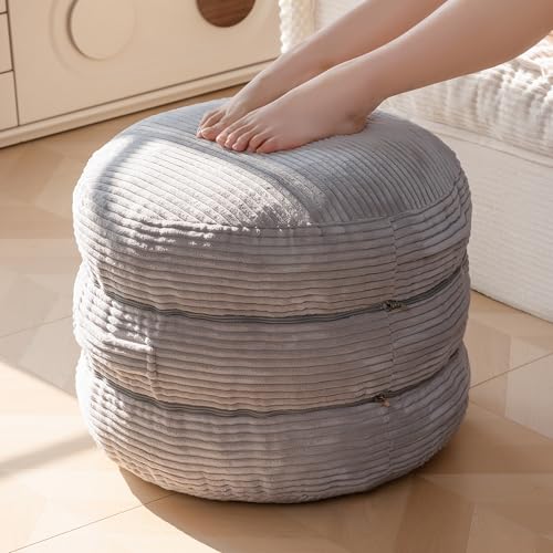 HIGOGOGO Pouf Ottoman Separate Into 3 Floor Cushions Stuffed Round Modern Foam Filled Foot Rest Poufs 20 X 18 Inches Modular Ottomans for Living Room Chair Decorative Stool, Grey - color: Grey, size: Round