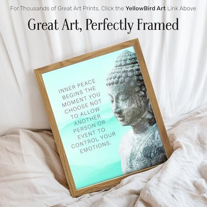 Buddhism Buddha Statue Art Print FRAMED - Inspirational Motivational Zen Quote Wall Decor for Bathroom, Home, Apartment, Spa, Yoga or Meditation Room, Unique Gift for New Age Women - 8x10 Blue Picture - size: 8"L x 10"W, style: Framed
