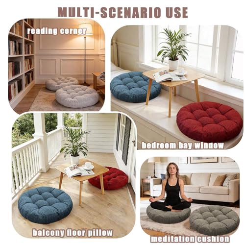 Set of 2 Round Floor Cushion Large Seat Pillows Seating Pad for Adults Tufted Meditation Cushion for Living Room Tatami Bedroom 18.8 x 18.8 Inch Light Grey - color: Light Grey