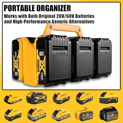 2-IN-1 Battery Holder & Wall Mount Organizer for De.Walt 20V/60V MAX & FLEXVOLT Batteries, 6-Slot Portable De.Walt Battery Caddy Storage Case with Handle for Jobsite, Garage, Workshop, Van, Truck
