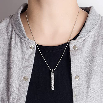 Dankadi Women's 925 Silver Necklace-Bohemian Sterling Silver Patterned Cylindrical Pendant Necklace-100% Original Silver Snake Chain 45-60CM Fine Jewelry - style: Chopin chain 22 inch
