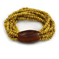 Avalaya Multistrand Dusty Yellow Glass Bead with Brown Wooden Bead Flex Bracelet - Medium