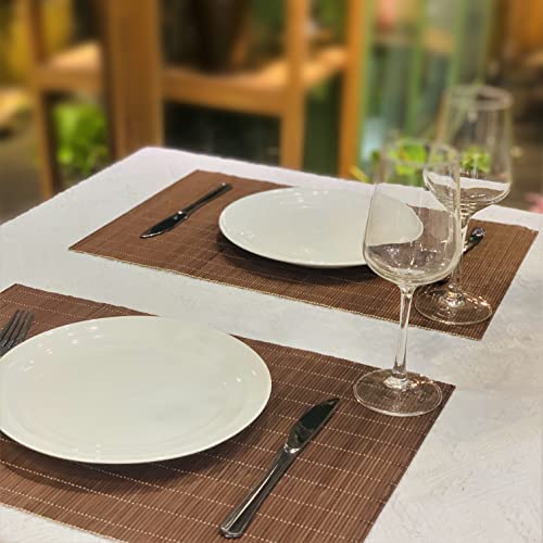 Set of 8 Pcs Bamboo Placemats Sushi Rolling Mat Japanese Style Natural Anti-Slip Bamboo Placemats Washable Heat-Resistant Table Mats for Dining Room and Kitchen（Chocolate） - color: Chocolate, size: Set of 8