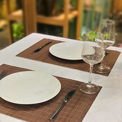 Set of 8 Pcs Bamboo Placemats Sushi Rolling Mat Japanese Style Natural Anti-Slip Bamboo Placemats Washable Heat-Resistant Table Mats for Dining Room and Kitchen（Chocolate） - color: Chocolate, size: Set of 8
