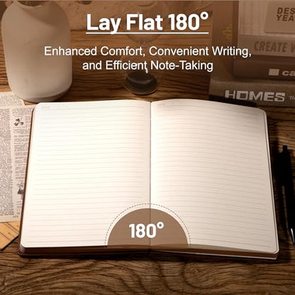 CAGIE Compass Leather Notebook Journal for Men, 100 GSM 288 Pages Lined Journals for Writing, A5 Hardcover Journaling Notebooks Gift Set with Pen for Travel Office Daily Writing - color: Brown