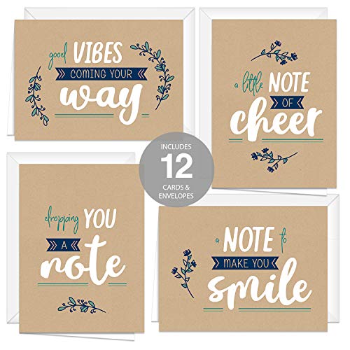 Canopy Street Encouraging Kraft Look Greeting Cards / 12 Friendship Note Card Pack With White Envelopes / 5" x 7" All Occasion Cards / 4 Modern Faux Brown Kraft Card Designs/Made In The USA - color: Encouraging Kraft Look