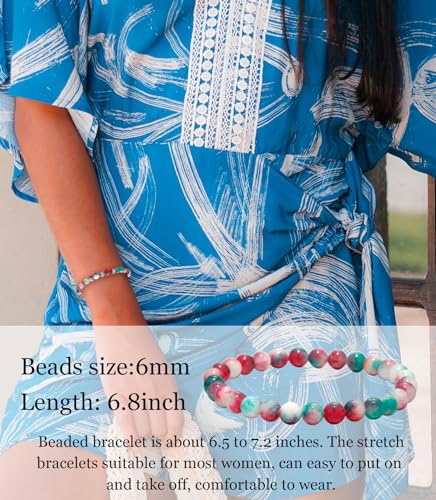 BOMAIL 12PCS 6MM Gemstones Beaded Bracelet for Women Healing Crystal Stone Bracelets Round Beads Semi-Precious Stretch Bracelet Set Unisex Jewelry