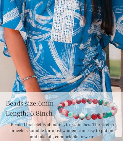 BOMAIL 12PCS 6MM Gemstones Beaded Bracelet for Women Healing Crystal Stone Bracelets Round Beads Semi-Precious Stretch Bracelet Set Unisex Jewelry