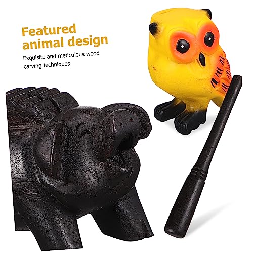 DECHOUS 3pcs Wooden Sound Blocks Animal Music Blocks Toad Pig Owl Decorative Musical Instruments