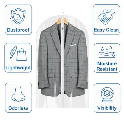 36” All Clear Garment Bags for Women Suit Bags - PEVA Waterproof Suit Cover with Zipper for,Hanging Clothes, Coats - Durable Dresser for Closet Storage, Dustproof & Moisture Resistant - 36”/12 Pack - size: 36" -12 Pack