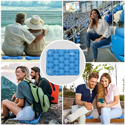 EULANT Inflatable Push-Press Seat Cushion,Lightweight Camping Air Sitting Pad,Portable Travel Air Cushion for Stadium Seat,Bleacher,Hiking,Climbing,Office,Airplane Car, Upgraded-blue