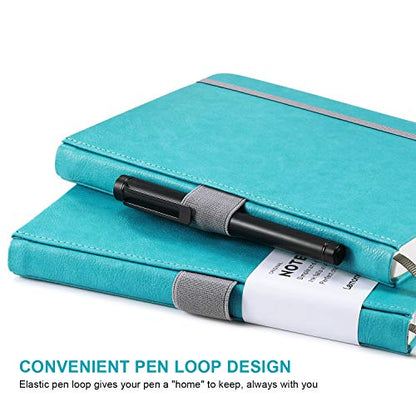 Lemome Thick Classic Notebook with Pen Loop A5 College Ruled Hardcover Writing Notebook with Pocket + Page Dividers Gifts, Banded, Large, 180 Pages, 8.4 x 5.7 in - color: green