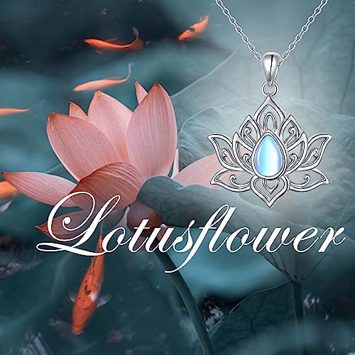 Lotus Neckalces for Women 925 Sterling Silver Moonstone/Turquoise Lotus Pendant for Girls Anxiety Stress Relieving Birthday Yoga Gifts - style: Moonstone Lotus