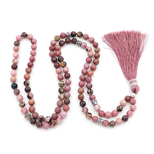 mala Beads Necklace for Women Man, mala Bracelet, Prayer Beads Necklace - color: rhodonite