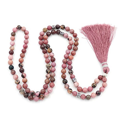 mala Beads Necklace for Women Man, mala Bracelet, Prayer Beads Necklace - color: rhodonite