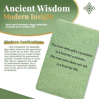 50 Ancient Wisdom Inspiration Cards - Daily Affirmation Deck for Mindful Strategy & Leadership - Premium Glossy Insight Cards for Personal Growth, Success & Inner Peace (Jade) - color: Jade