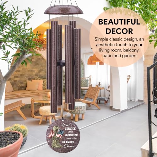 36inch Personalized Wind Chimes, Memorial Wind Chimes for US Veteran, Wind Chime for Loss of Loved Dad, Sympathy Memorial Gifts, Thank You Veteran Solider, Outdoor Decor (Produced in USA)
