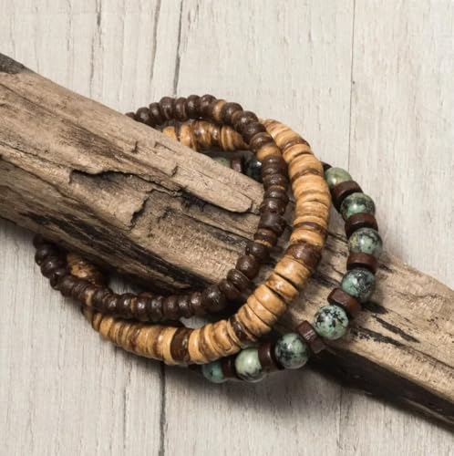 Todu Boho Bracelets Vintage African Turpine Coconut Shell Stackable Wooden Beaded Bracelets for Women Men Bohemian Ethnic Summer Beach Vacation Holiday Jewelry - style: Style E
