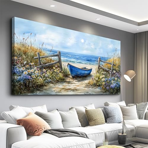 ZUITINGHUA Large Wall Decor For Living Room Canvas Wall Art For Office Modern Wall Decorations For Bedroom Boat Landscape Painting Seaside Pictures Artwork Room Home Decor 24x48 In - color: Boat, size: 48"L x 24"W