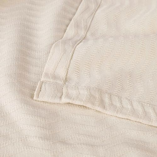 Superior JENA Cotton Blanket, for Picnic, Beach, Traveling or Camping, Bedroom Decor, Essentials, Cover for Bed, Couch, Lounging, Textured Jacquard, Modern Chevron Woven Blanket, Throw, Ivory
