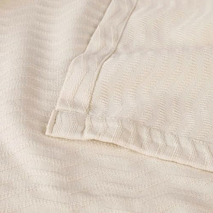 Superior JENA Cotton Blanket, for Picnic, Beach, Traveling or Camping, Bedroom Decor, Essentials, Cover for Bed, Couch, Lounging, Textured Jacquard, Modern Chevron Woven Blanket, Throw, Ivory