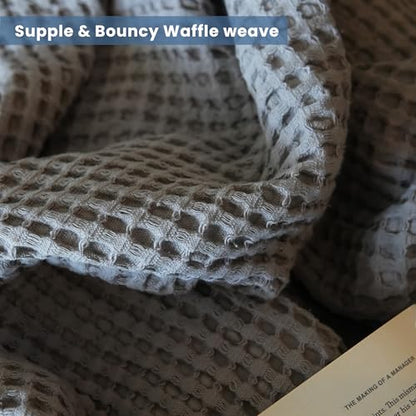 The Fine Living Co. 100% Cotton Waffle Throw Blanket - Lightweight, Soft and Breathable Throw Blanket for All Season- Skin-Friendly Blanket for Couch, Bed, Sofa- 50”x60” inches, Mineral Gray