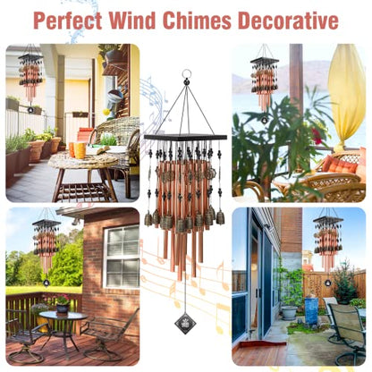 Wind Chimes for Outside, 30" Memorial Wind Chimes with 28 Pieces Tubes and 16 Copper Bell for Garden, Patio,Window Hanging Decoration, Bronze Memorial Sympathy Gifts for Mom