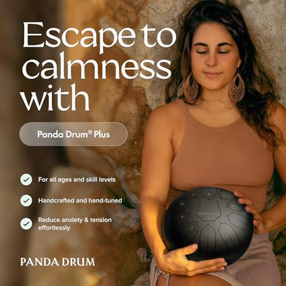 Panda Drum Plus (Black) | Steel Tongue Handpan with Music Book, Mallets, Carrying Bag & Finger Picks | 11 inch, 432 Hz | Rain Drum for Inside & Outside | Calming Musical Instrument for Adults & Kids - color: 3-Black