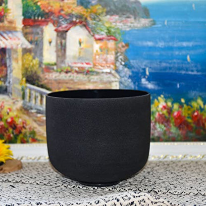 TOPFUND 432Hz Black A Note Crystal Singing Bowl 8 inch Third Eye Chakra with Heavy Duty Carrying Case and Suede Mallet