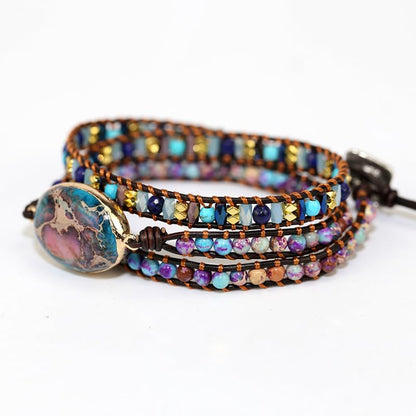 Handmade Boho Wrap Bracelets Natural Turquoise Crystal Stone Variety Beaded Strand Bracelet - color: Purple