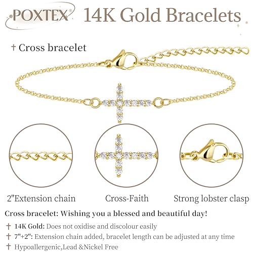 3mm Diamond Classic Tennis Bracelet for Women Dainty, Gold Jesus Cross Bracelets Trendy, 14K Gold Plated Heart/Evil Eye/Pearl/Starfish & Seashell Charm Bracelets for Women Bulk - style: CZ Cross-Gold