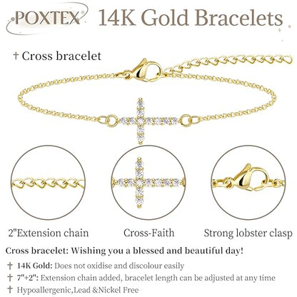 3mm Diamond Classic Tennis Bracelet for Women Dainty, Gold Jesus Cross Bracelets Trendy, 14K Gold Plated Heart/Evil Eye/Pearl/Starfish & Seashell Charm Bracelets for Women Bulk - style: CZ Cross-Gold