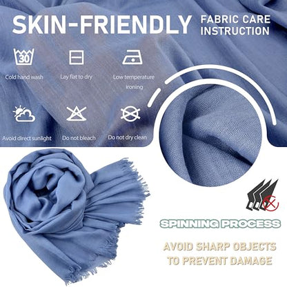 Women Summer Scarfs Large Long Lightweight Linen Beach Gauze Shawl Wrap 75”×43” - color: Blue Grey