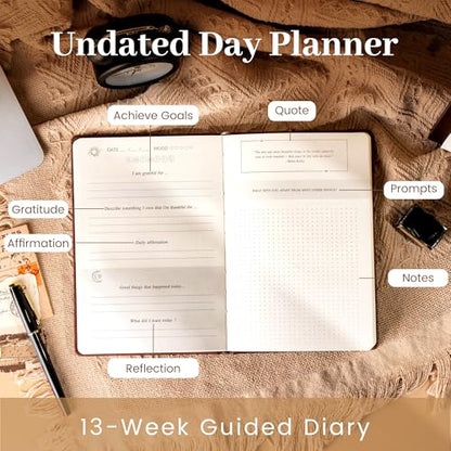Yoment Gratitude Journal for Men 13-Week Guided Productivity 5 Minute Daily Journal with Prompts for Mindfulness, Mental Health & Productivity - Guided Self Care Gift, Brown - color: Brown