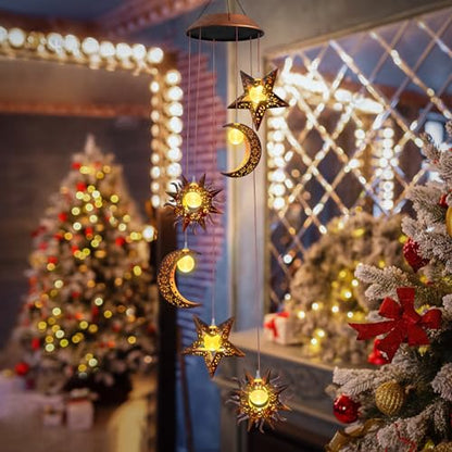 Solar Wind Chimes for Outdoor Lights Sun Moon Star for Women Mom Wife Hanging Decor Outdoor Sympathy Wind Chimes for Garden Patio Balcony Birthday Womens Gifts