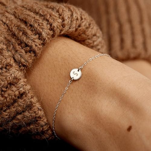 Personalized Initial Bracelet for Women Stainless Steel Letters Bracelet Delicate Coin Dainty Disc Alphabet Charm Bracelet Monogram Name Bracelet - style: Y