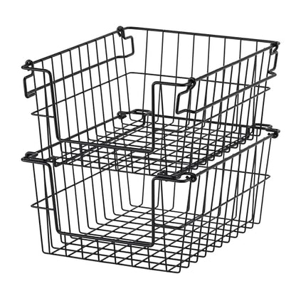 TRINITY 2-Pack Stackable Metal Wire Storage Baskets With Handles, Black, 11 Inches - color: Black, size: 11 Inches