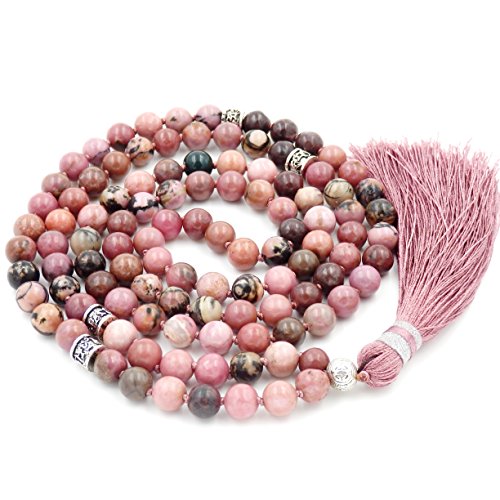 mala Beads Necklace for Women Man, mala Bracelet, Prayer Beads Necklace - color: rhodonite