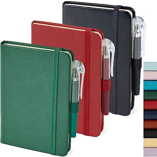 NIRMIRO Small Notebook Journals, 3 Pack Mini Pocket Note pads for Men & Women Writing, A6 Small Leather Notepad 3.7" x 5.7" with Pen, Black, Red, Green - color: Black_green_red, size: A6