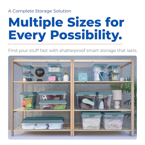 Hefty HI-RISE 32 Qt Stackable Storage Bins with Lids – 6 Pack Clear Plastic Under Bed Storage Containers, Shoe Organizer Boxes with XL Lid-Locking Latches, Comfort-Grip Handles, Durable Double Rim - size: 32 Qt - 6 Pack