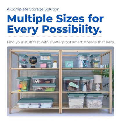 Hefty HI-RISE 32 Qt Stackable Storage Bins with Lids – 6 Pack Clear Plastic Under Bed Storage Containers, Shoe Organizer Boxes with XL Lid-Locking Latches, Comfort-Grip Handles, Durable Double Rim - size: 32 Qt - 6 Pack