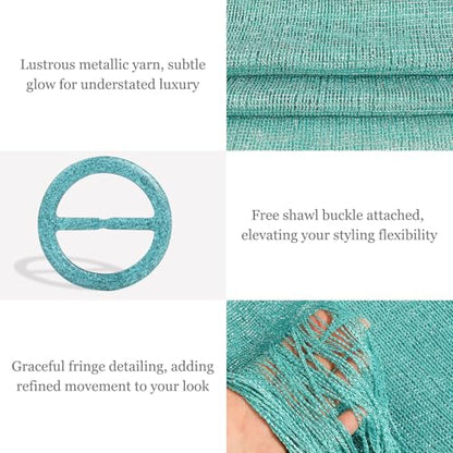 Sumolux Shawls Wraps for Evening Dresses Metallic Glitter Shawls Scarf for Women Sparkling Wedding with Free Buckle - color: Light Green